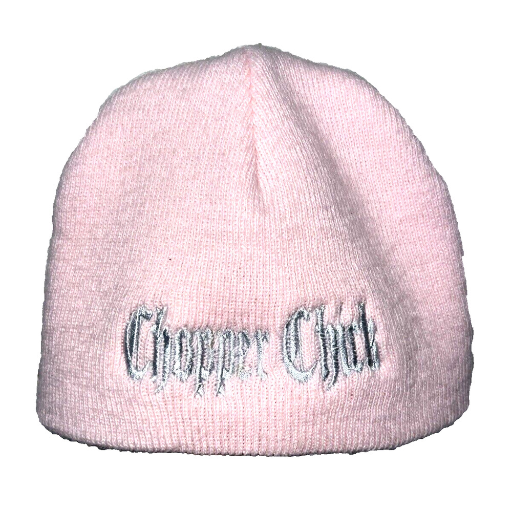 Chopper Chick Pink Winter Beanie Hat Grey Lettering Motorcycle Cross - Soft Knit